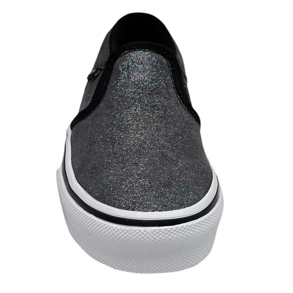 Vans Little Girls Asher Slip On Casual Shoes Size 12 Shimmer Black Gray Sneakers